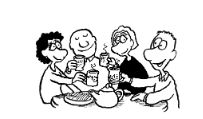 Zeichnung von Menschen beim Kaffee trinken